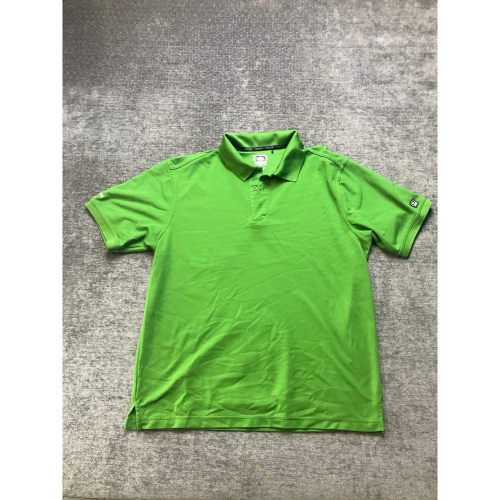 OGIO Polo Shirt Men Large Green Side Slit Performance Golf Tennis Button Placket